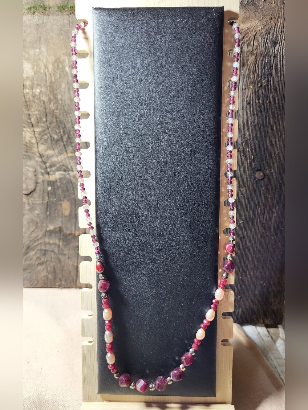 Handmade Garnet, Moonstone, Freshwater Pearl Bead Necklace - Women Jewelry